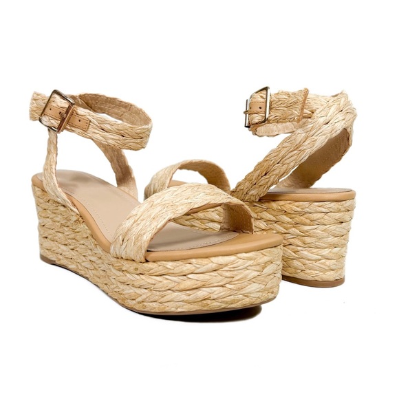 Natural Raffia Espadrille Platform Wedge Sandals - Picture 4 of 4